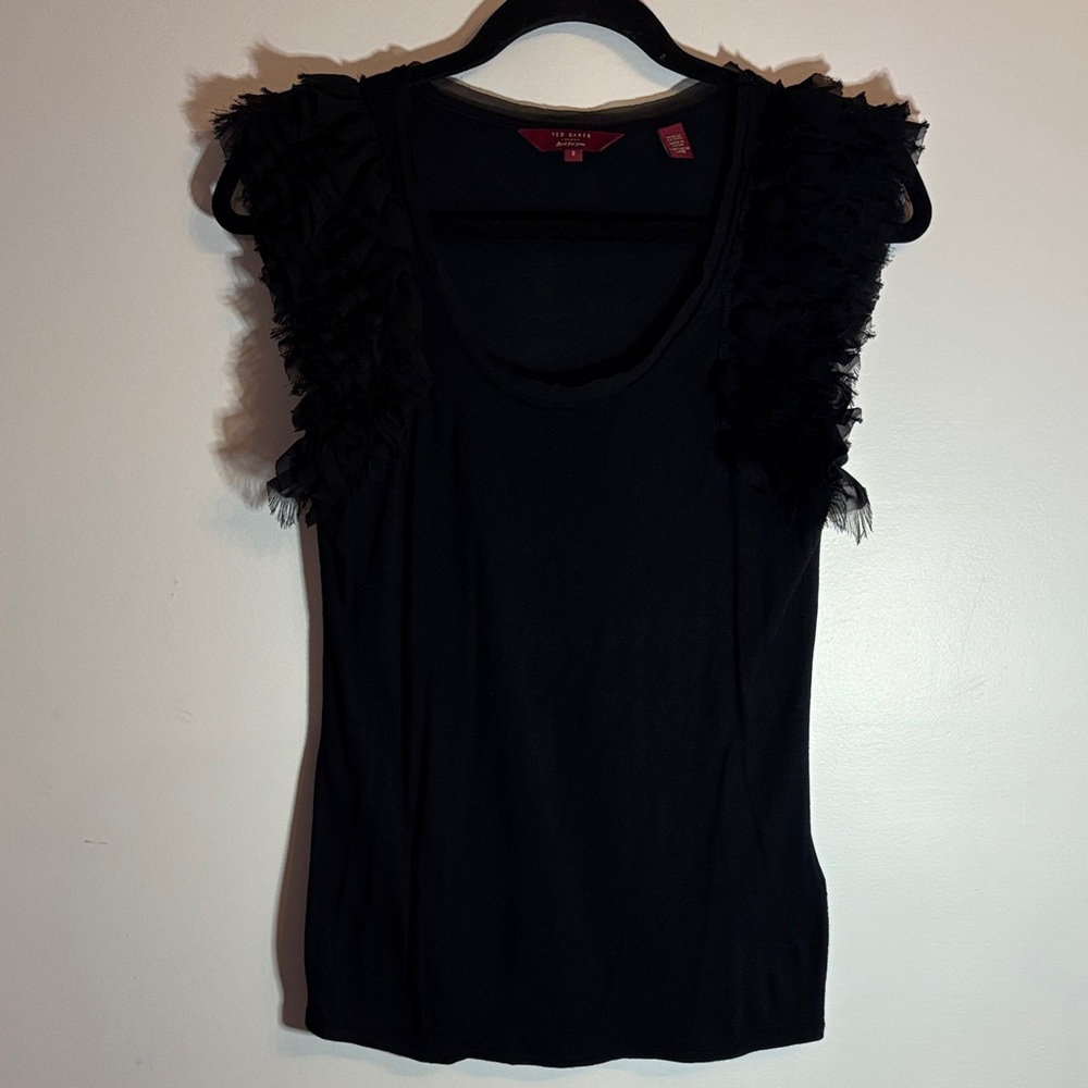 Ted Baker black ruffle sleeve top